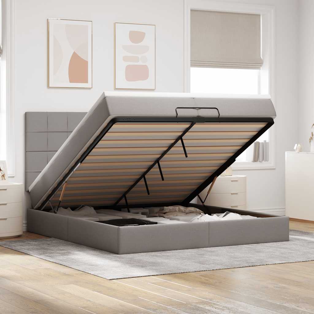 Struttura Letto Pouf con Materassi Tortora 200x200 cm Tessuto | homemem39