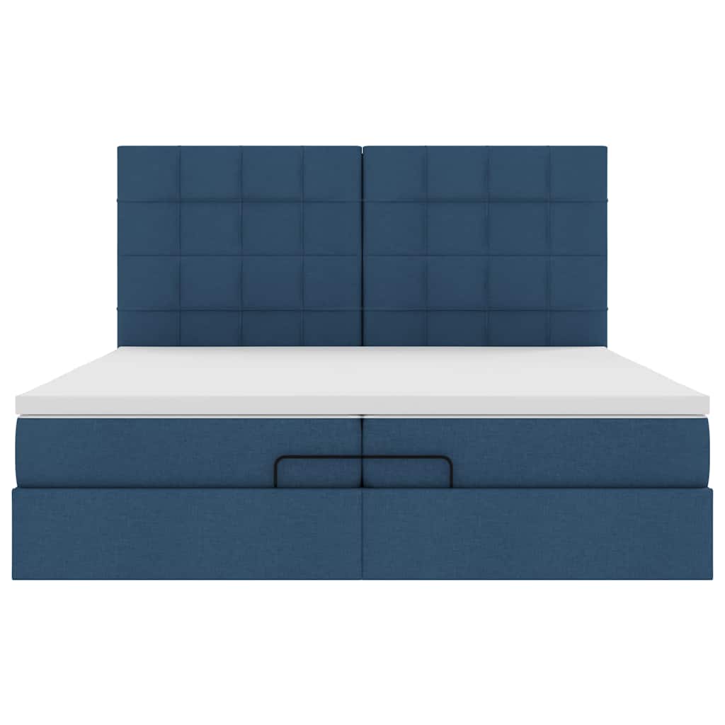 Struttura Letto Pouf con Materassi Blu 200x200 cm in Tessuto