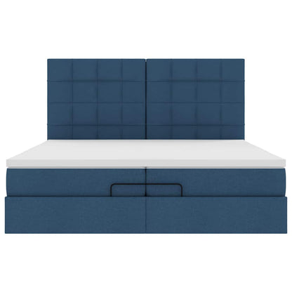 Struttura Letto Pouf con Materassi Blu 200x200 cm in Tessuto