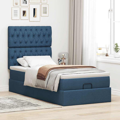 Struttura Letto Pouf con Materasso Blu 80x200 cm in Tessuto | homemem39