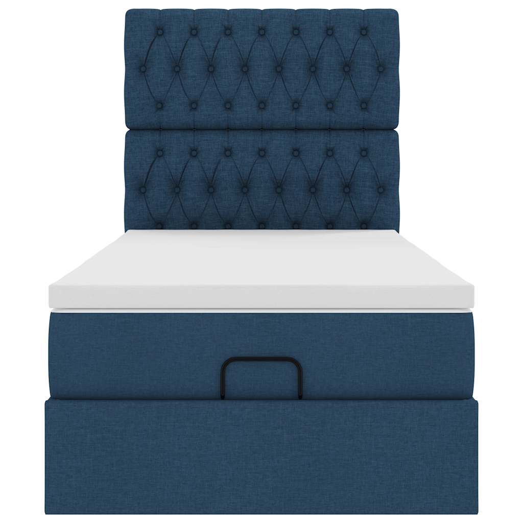 Struttura Letto Pouf con Materasso Blu 90x190 cm in Tessuto