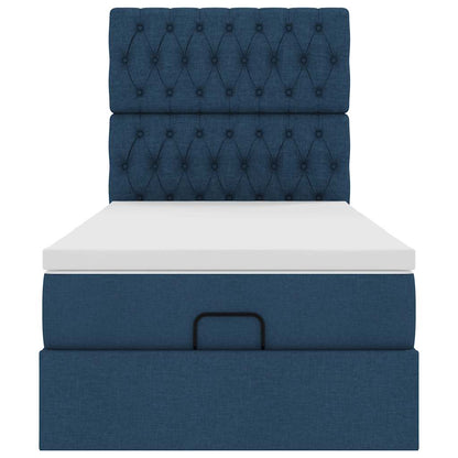 Struttura Letto Pouf con Materasso Blu 90x190 cm in Tessuto