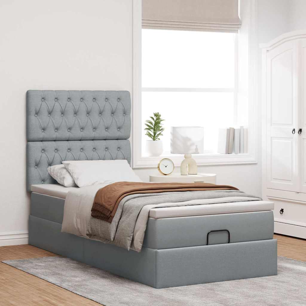 Pouf Letto con Materasso Grigio Chiaro 90x200 cm in Tessuto