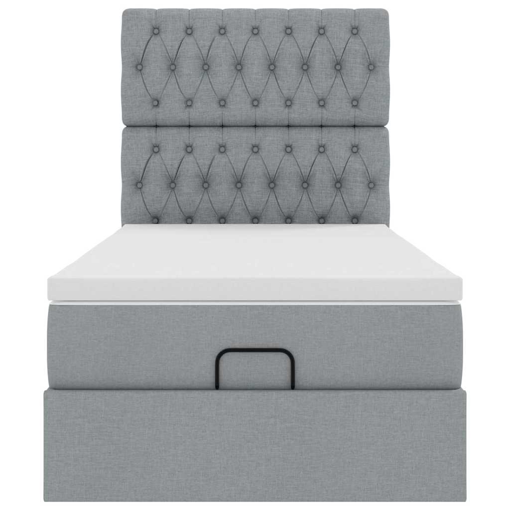 Pouf Letto con Materasso Grigio Chiaro 90x200 cm in Tessuto