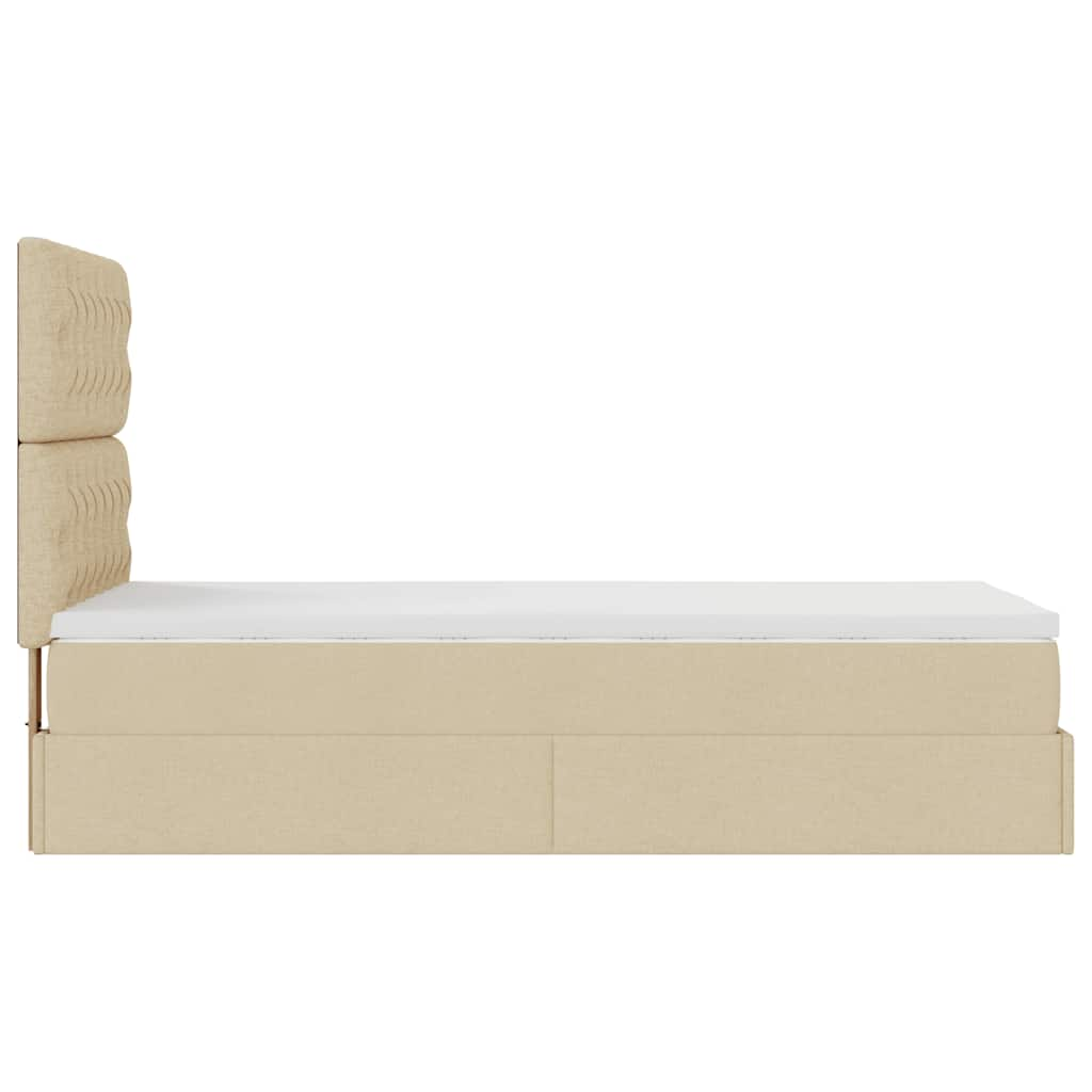 Struttura Letto Pouf con Materasso Crema 90x200 cm in Tessuto