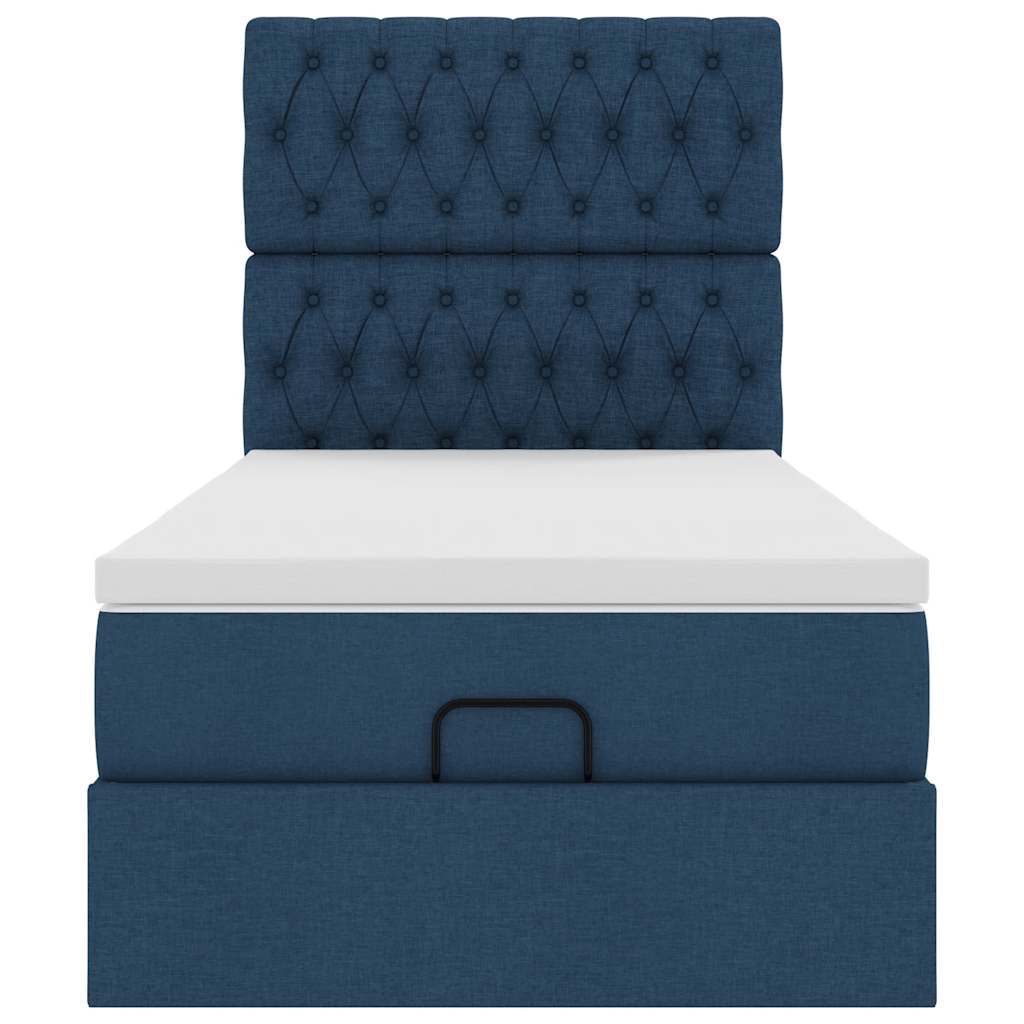 Struttura Letto Pouf con Materasso Blu 90x200 cm in Tessuto