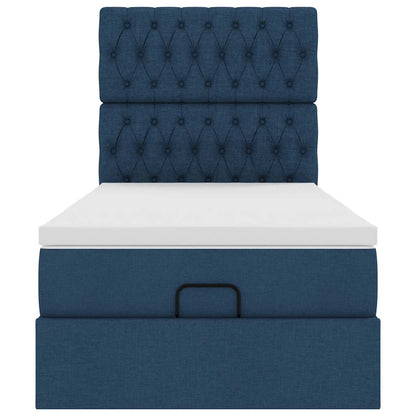 Struttura Letto Pouf con Materasso Blu 90x200 cm in Tessuto