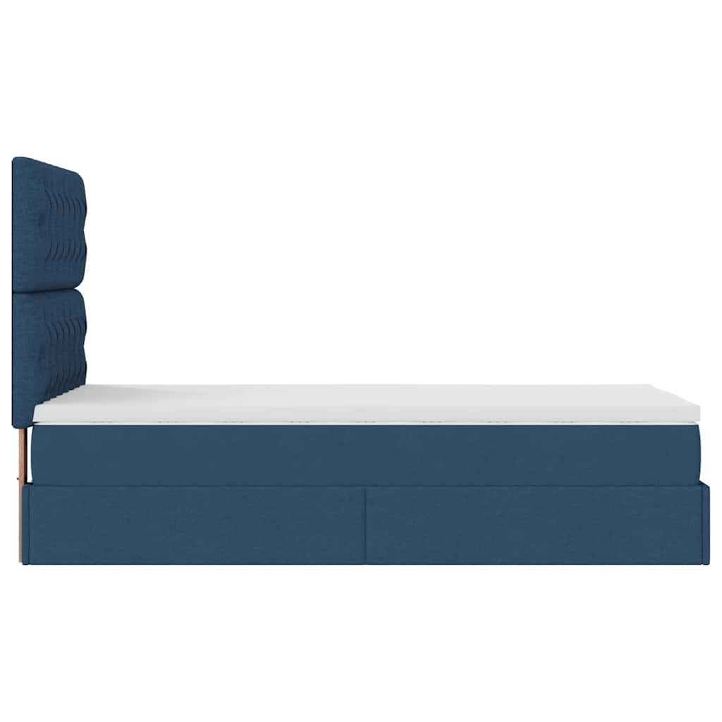 Struttura Letto Pouf con Materasso Blu 90x200 cm in Tessuto