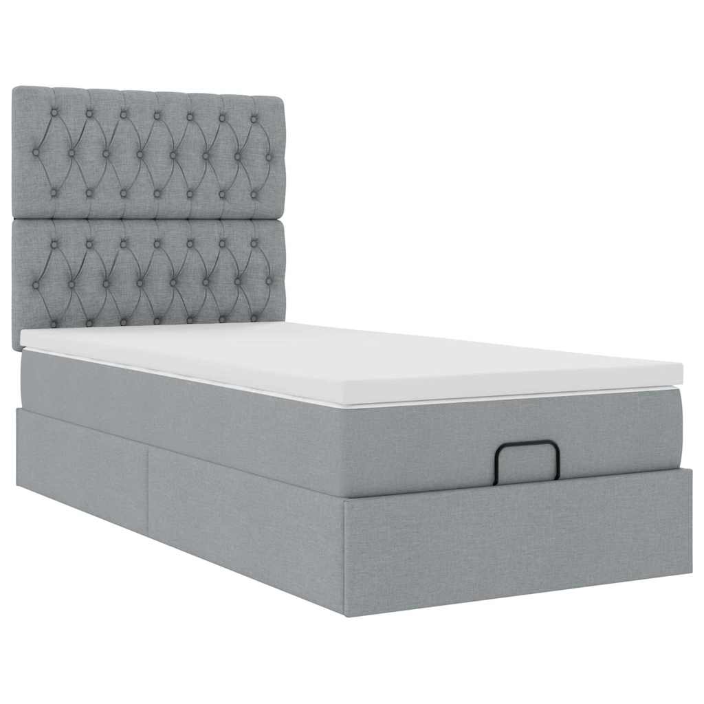 Pouf Letto con Materasso Grigio Chiaro 100x200 cm in Tessuto - homemem39