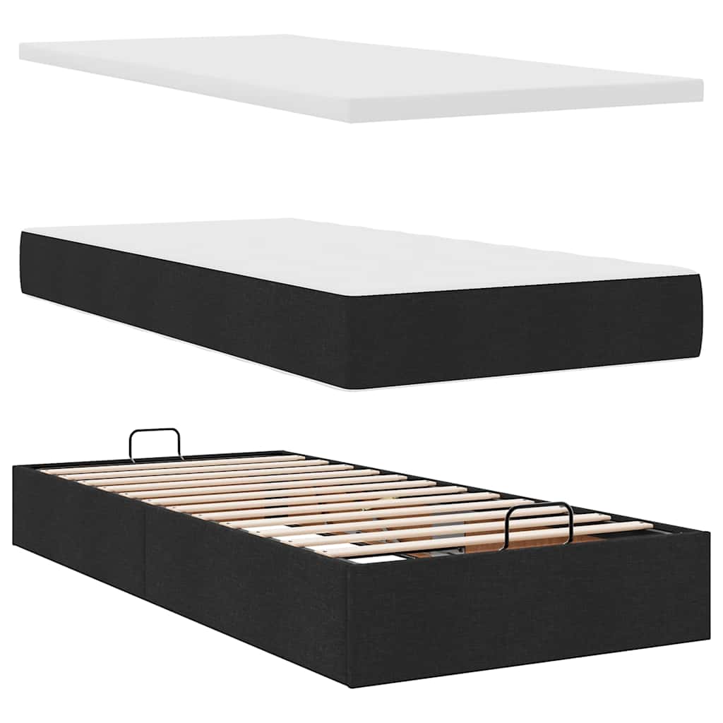 Pouf Letto con Materasso Nero 100x200 cm in Tessuto | homemem39