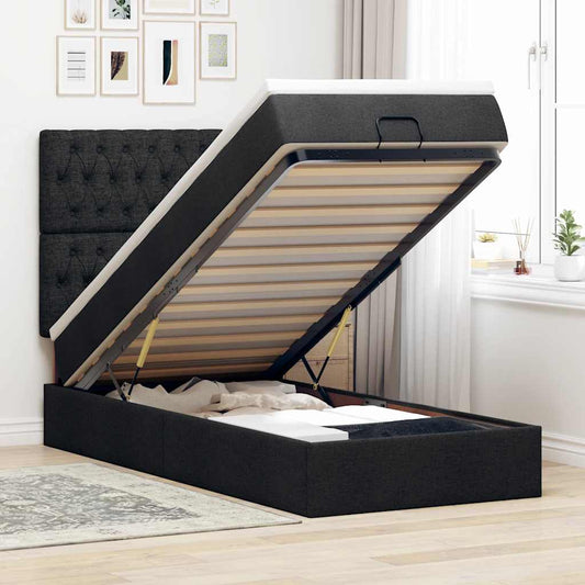 Pouf Letto con Materasso Nero 100x200 cm in Tessuto