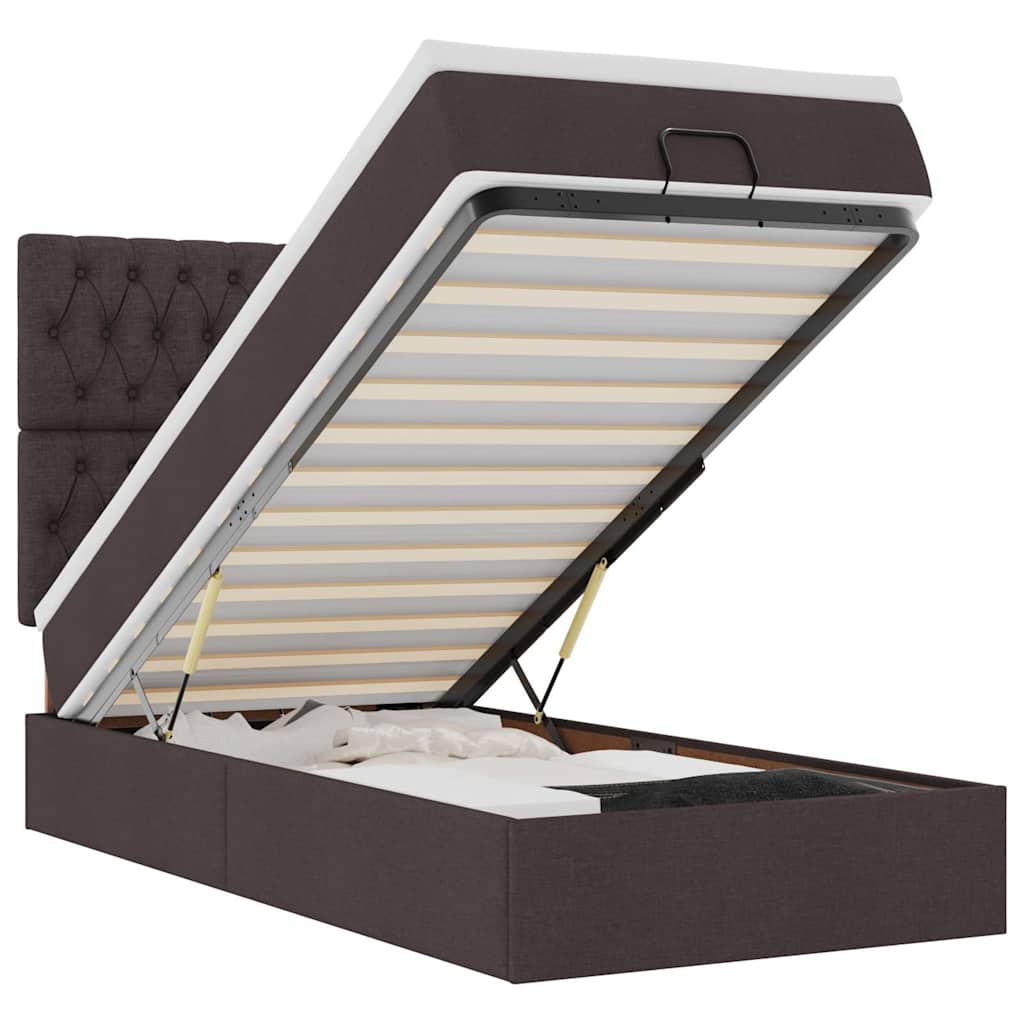 Pouf Letto con Materasso Marrone Scuro 100x200 cm in Tessuto