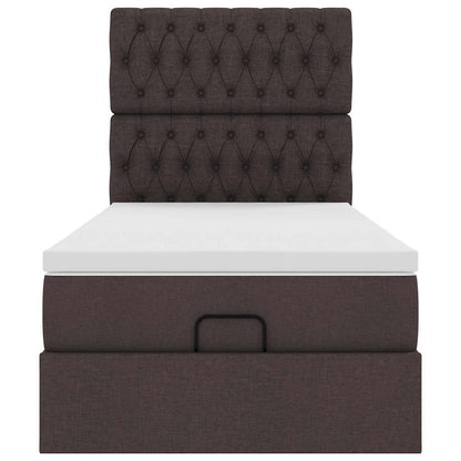 Pouf Letto con Materasso Marrone Scuro 100x200 cm in Tessuto