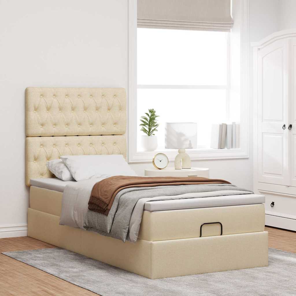 Pouf Letto con Materasso Crema 100x200 cm in Tessuto