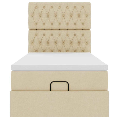 Pouf Letto con Materasso Crema 100x200 cm in Tessuto