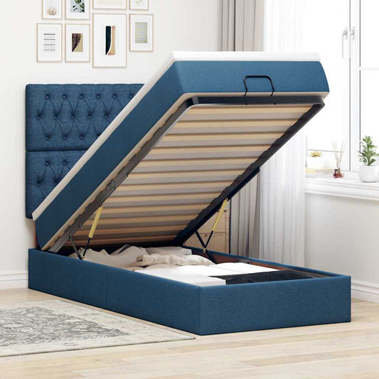 Pouf Letto con Materasso Blu 100x200 cm in Tessuto