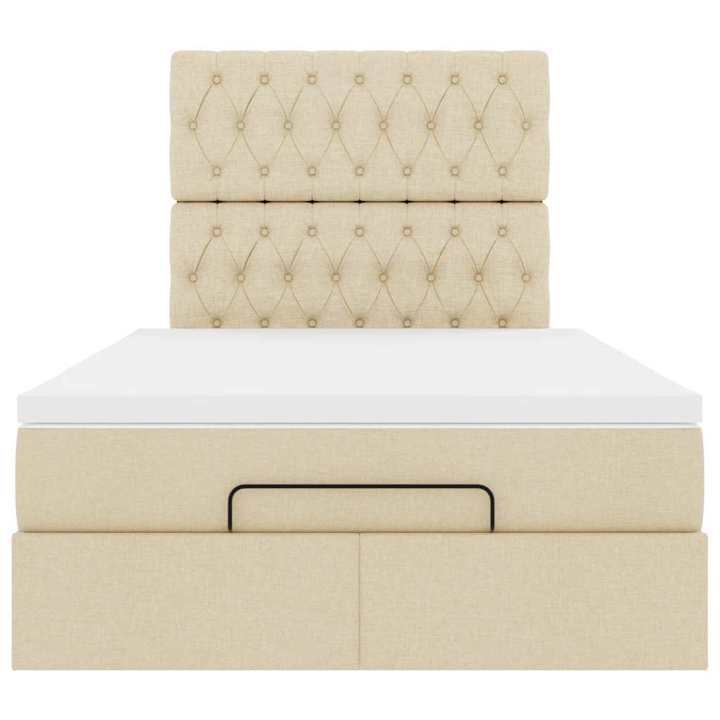 Struttura Letto Pouf con Materasso Crema 120x190 cm in Tessuto