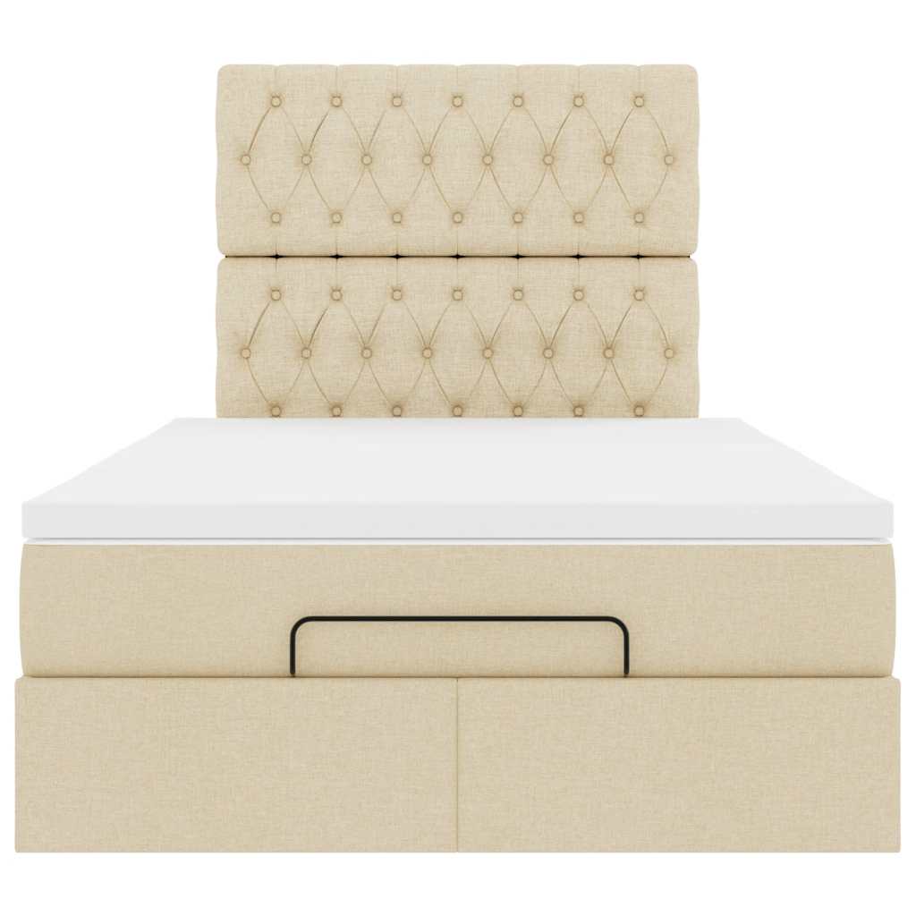 Struttura Letto Pouf con Materasso Crema 120x190 cm in Tessuto