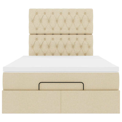 Struttura Letto Pouf con Materasso Crema 120x190 cm in Tessuto