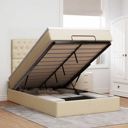 Struttura Letto Pouf con Materasso Crema 120x190 cm in Tessuto