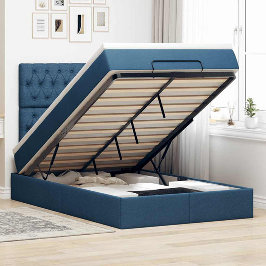 Struttura Letto Pouf con Materasso Blu 120x190 cm in Tessuto