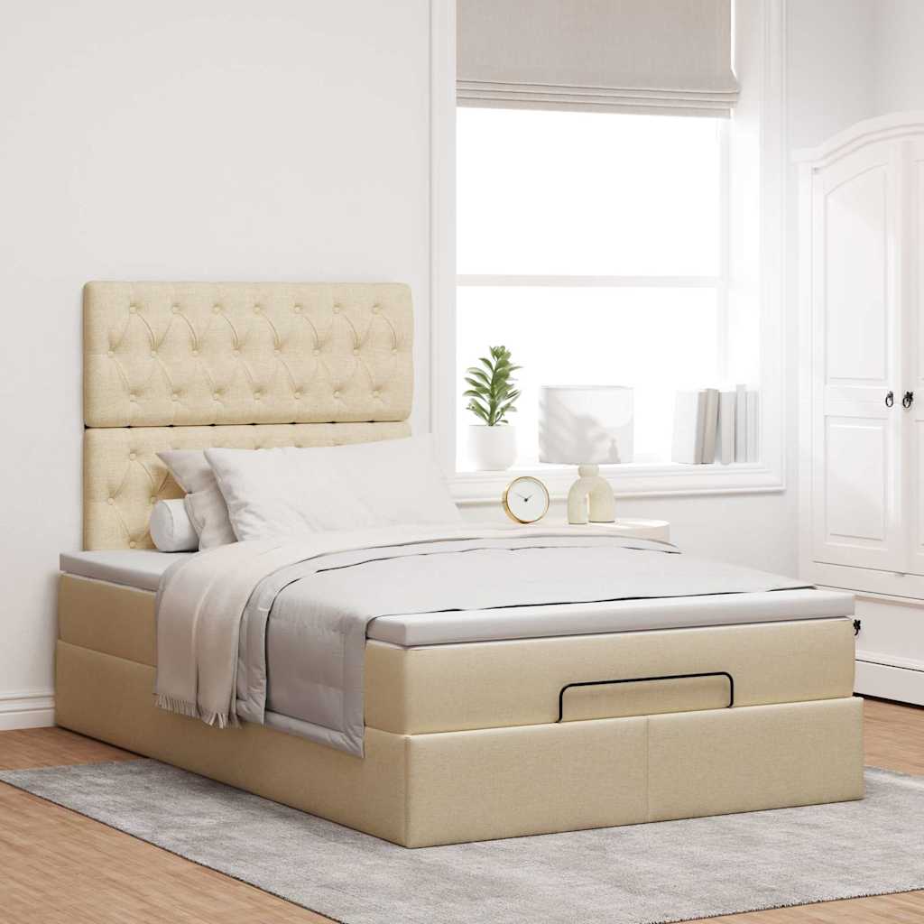 Struttura Letto Pouf con Materasso Crema 120x200 cm in Tessuto | homemem39