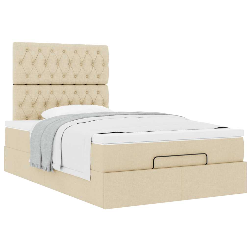 Struttura Letto Pouf con Materasso Crema 120x200 cm in Tessuto | homemem39