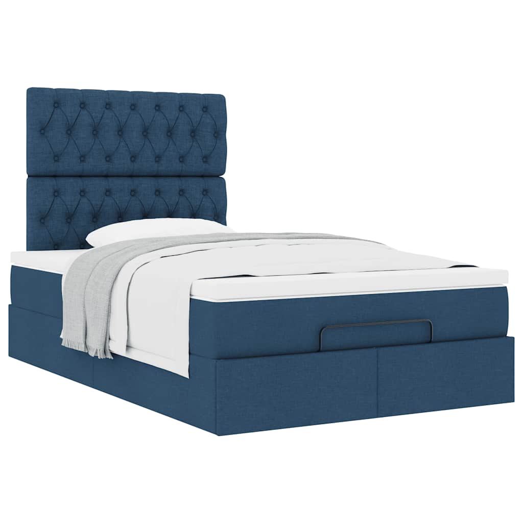 Struttura Letto Pouf con Materasso Blu 120x200 cm in Tessuto | homemem39