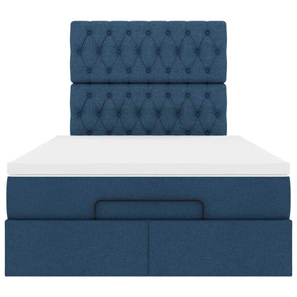 Struttura Letto Pouf con Materasso Blu 120x200 cm in Tessuto