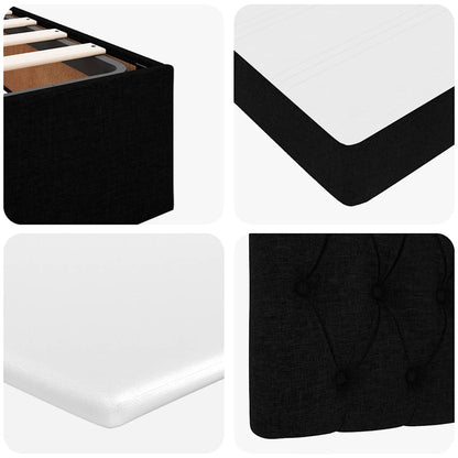 Struttura Letto Pouf con Materasso Nero 140x190 cm in Tessuto
