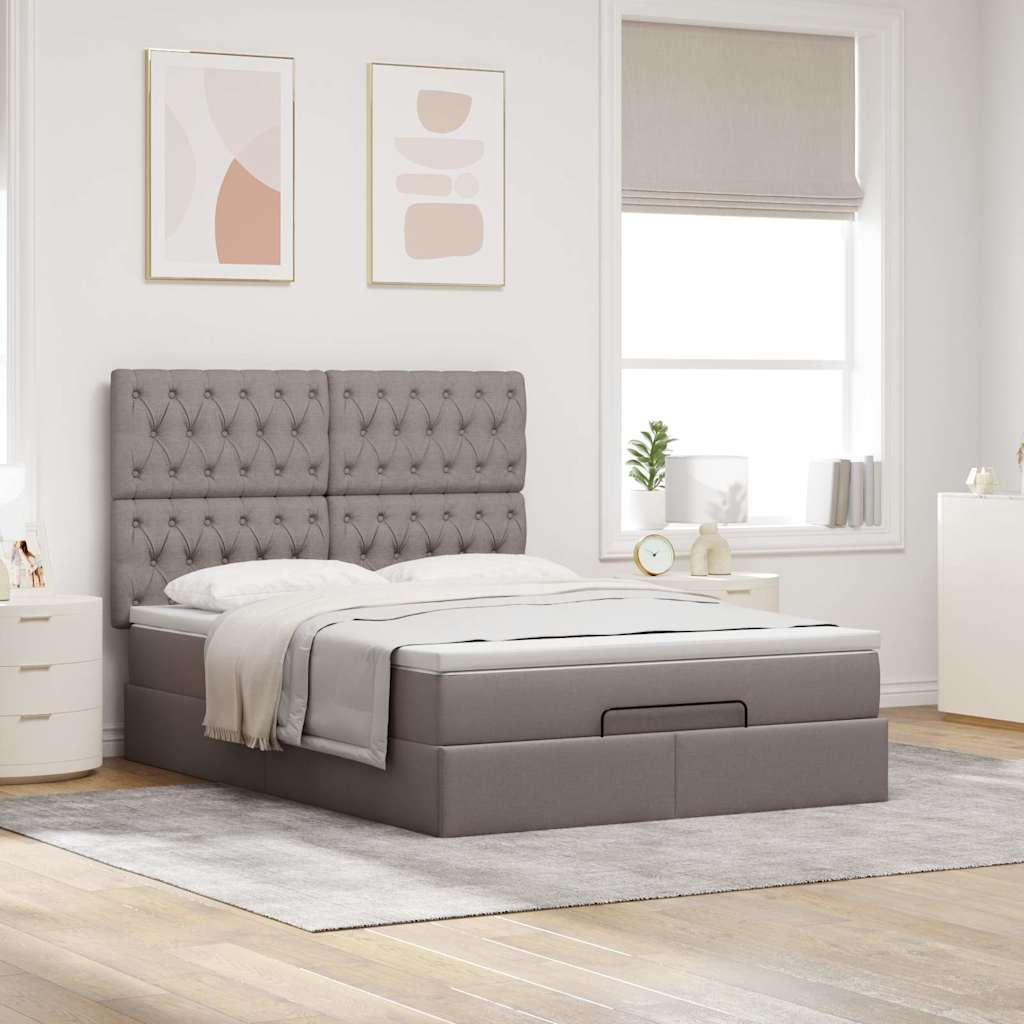 Struttura Letto Pouf con Materasso Tortora 140x190 cm Tessuto | homemem39