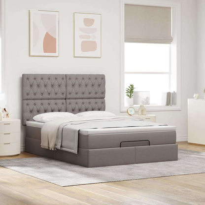 Struttura Letto Pouf con Materasso Tortora 140x190 cm Tessuto | homemem39