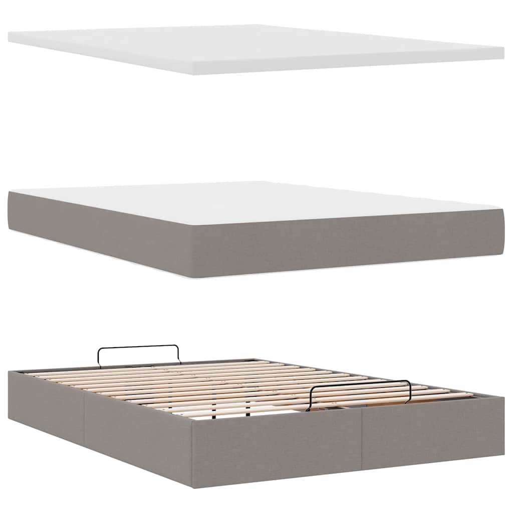 Struttura Letto Pouf con Materasso Tortora 140x190 cm Tessuto | homemem39