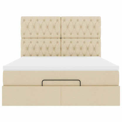 Struttura Letto Pouf con Materasso Crema 140x190 cm in Tessuto