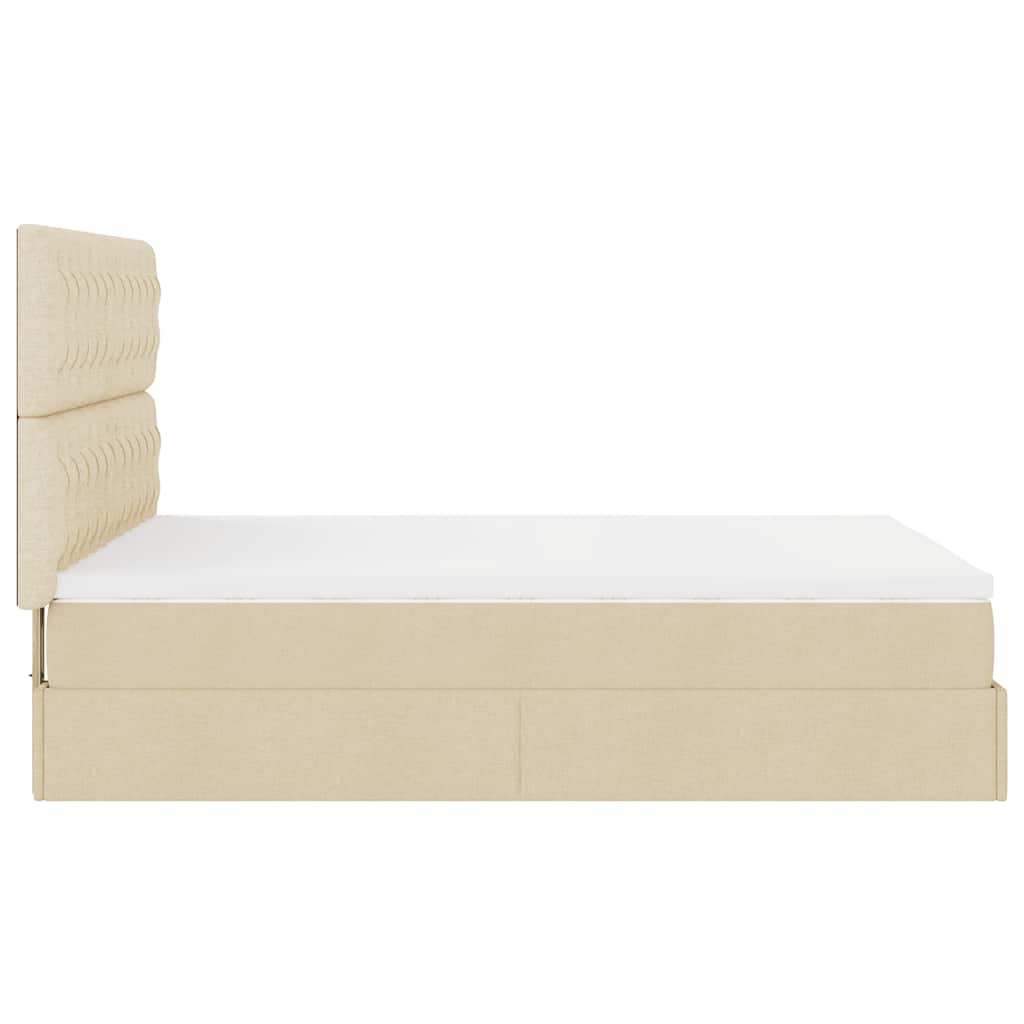 Struttura Letto Pouf con Materasso Crema 140x190 cm in Tessuto | homemem39