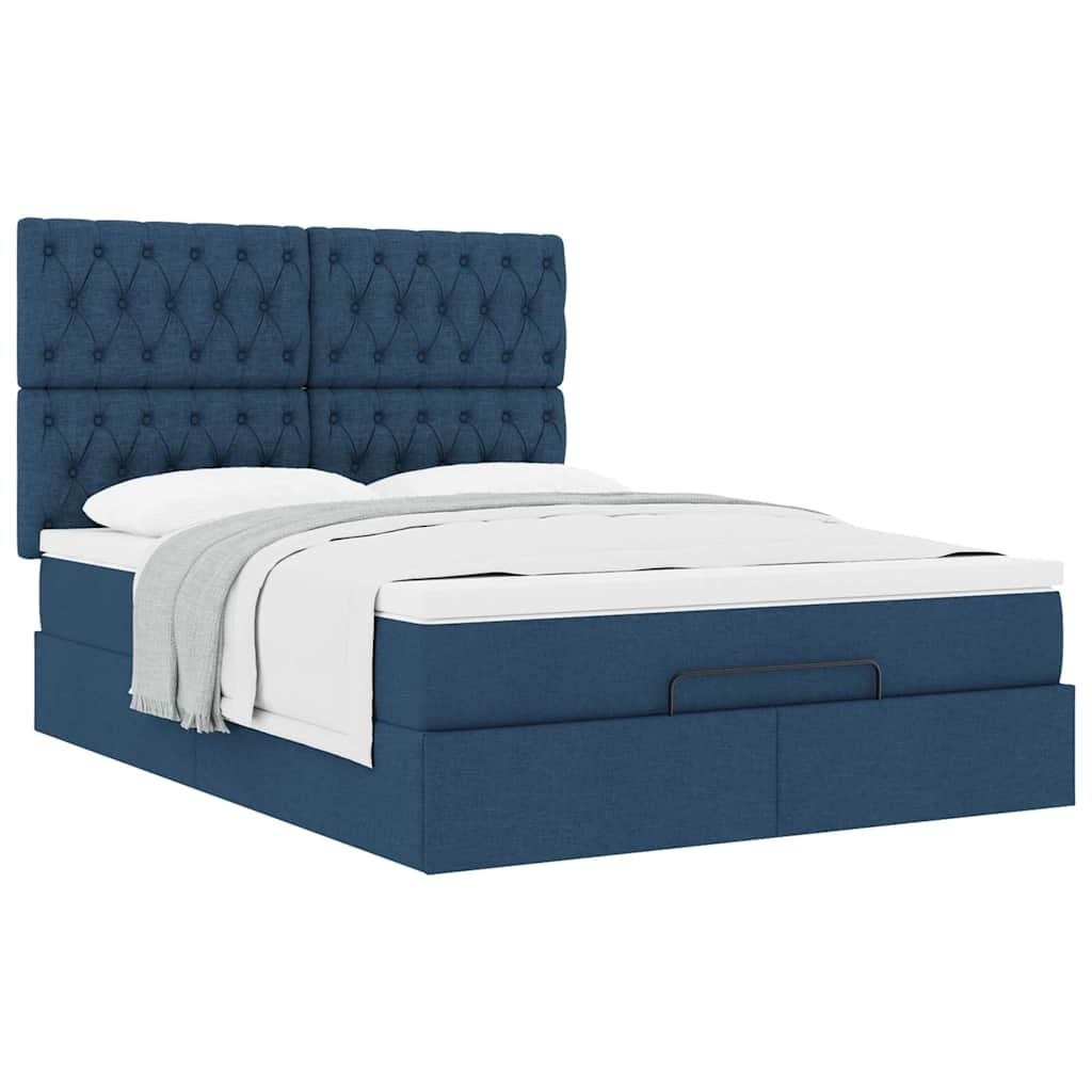 Struttura Letto Pouf con Materasso Blu 140x190 cm in Tessuto | homemem39