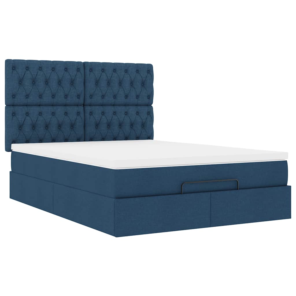 Struttura Letto Pouf con Materasso Blu 140x190 cm in Tessuto | homemem39