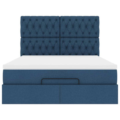 Struttura Letto Pouf con Materasso Blu 140x190 cm in Tessuto | homemem39