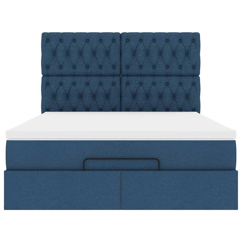 Struttura Letto Pouf con Materasso Blu 140x190 cm in Tessuto