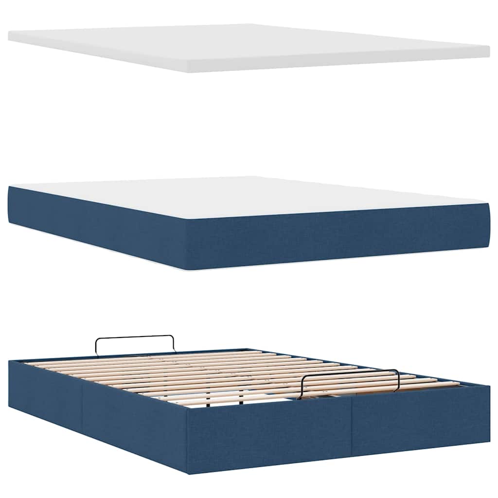 Struttura Letto Pouf con Materasso Blu 140x190 cm in Tessuto | homemem39