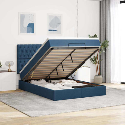 Struttura Letto Pouf con Materasso Blu 140x190 cm in Tessuto | homemem39