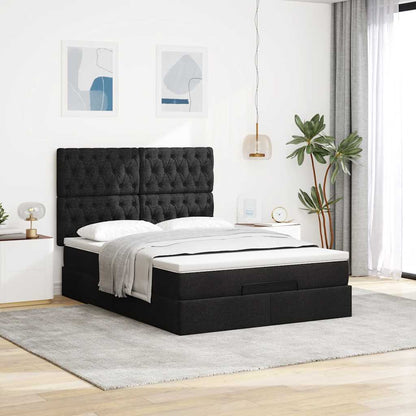 Struttura Letto Pouf con Materasso Nero 140x200 cm in Tessuto | homemem39