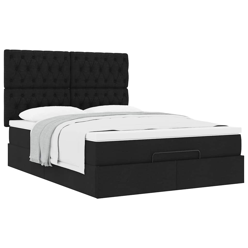 Struttura Letto Pouf con Materasso Nero 140x200 cm in Tessuto | homemem39