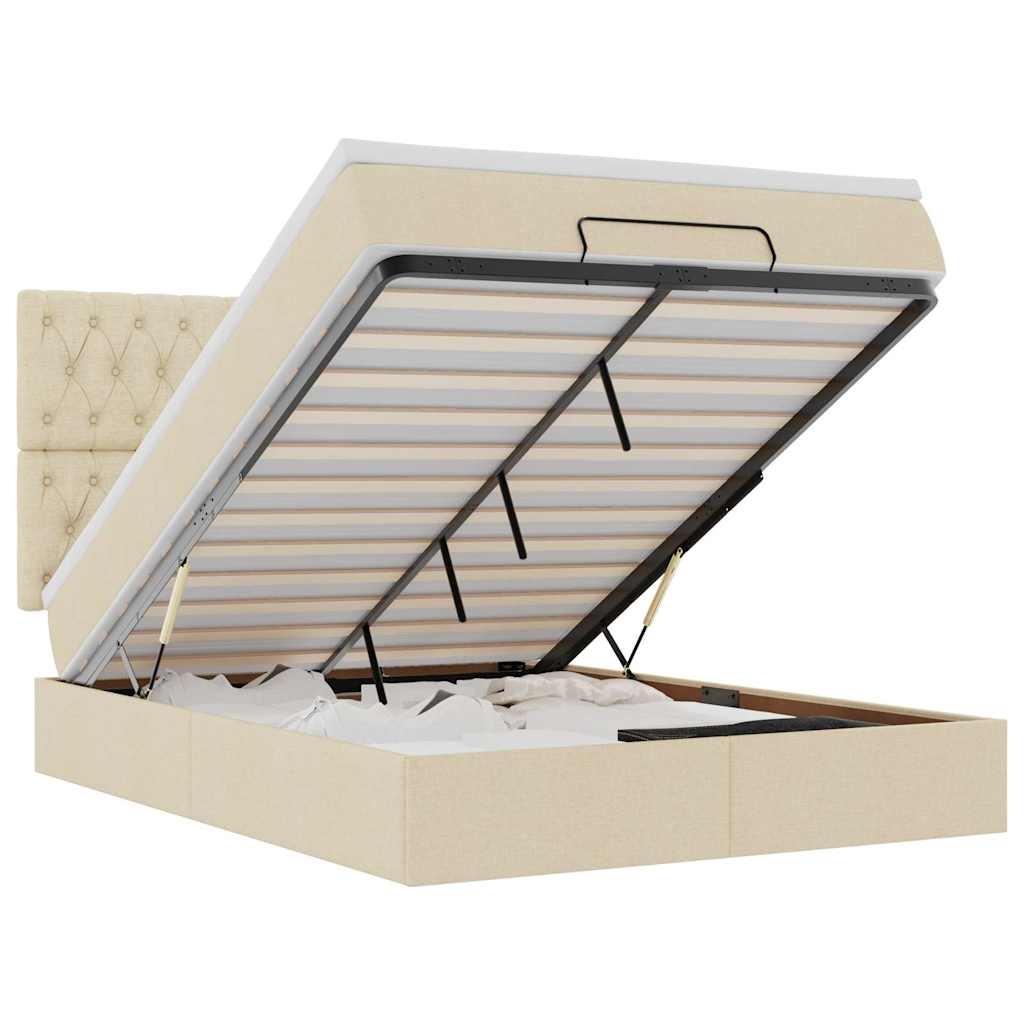 Struttura Letto Pouf con Materasso Crema 140x200 cm in Tessuto - homemem39