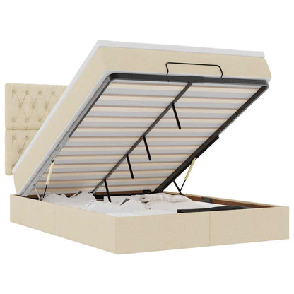 Struttura Letto Pouf con Materasso Crema 140x200 cm in Tessuto - homemem39