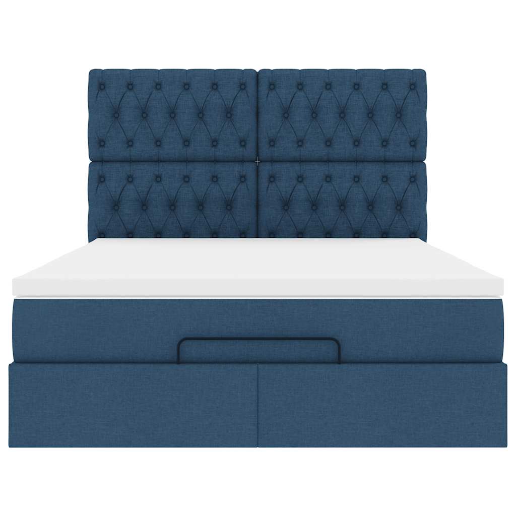 Struttura Letto Pouf con Materasso Blu 140x200cm in Tessuto