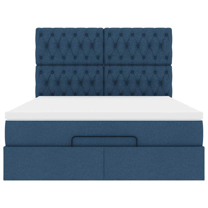 Struttura Letto Pouf con Materasso Blu 140x200cm in Tessuto