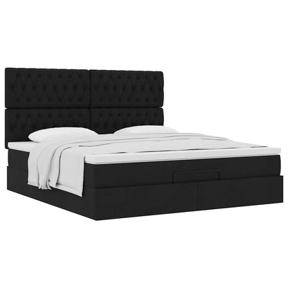Struttura Letto Pouf con Materasso Nero 160x200 cm in Tessuto | homemem39