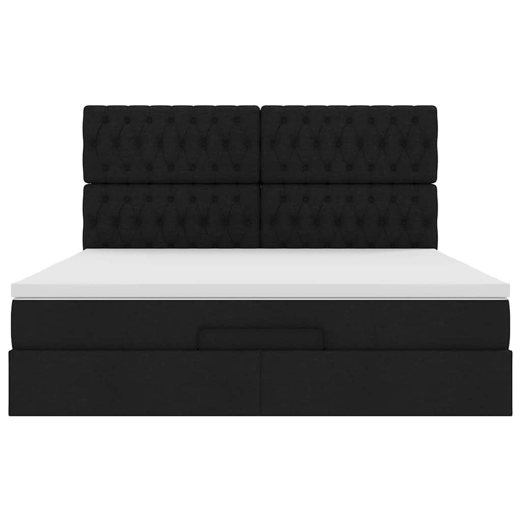 Struttura Letto Pouf con Materasso Nero 160x200 cm in Tessuto