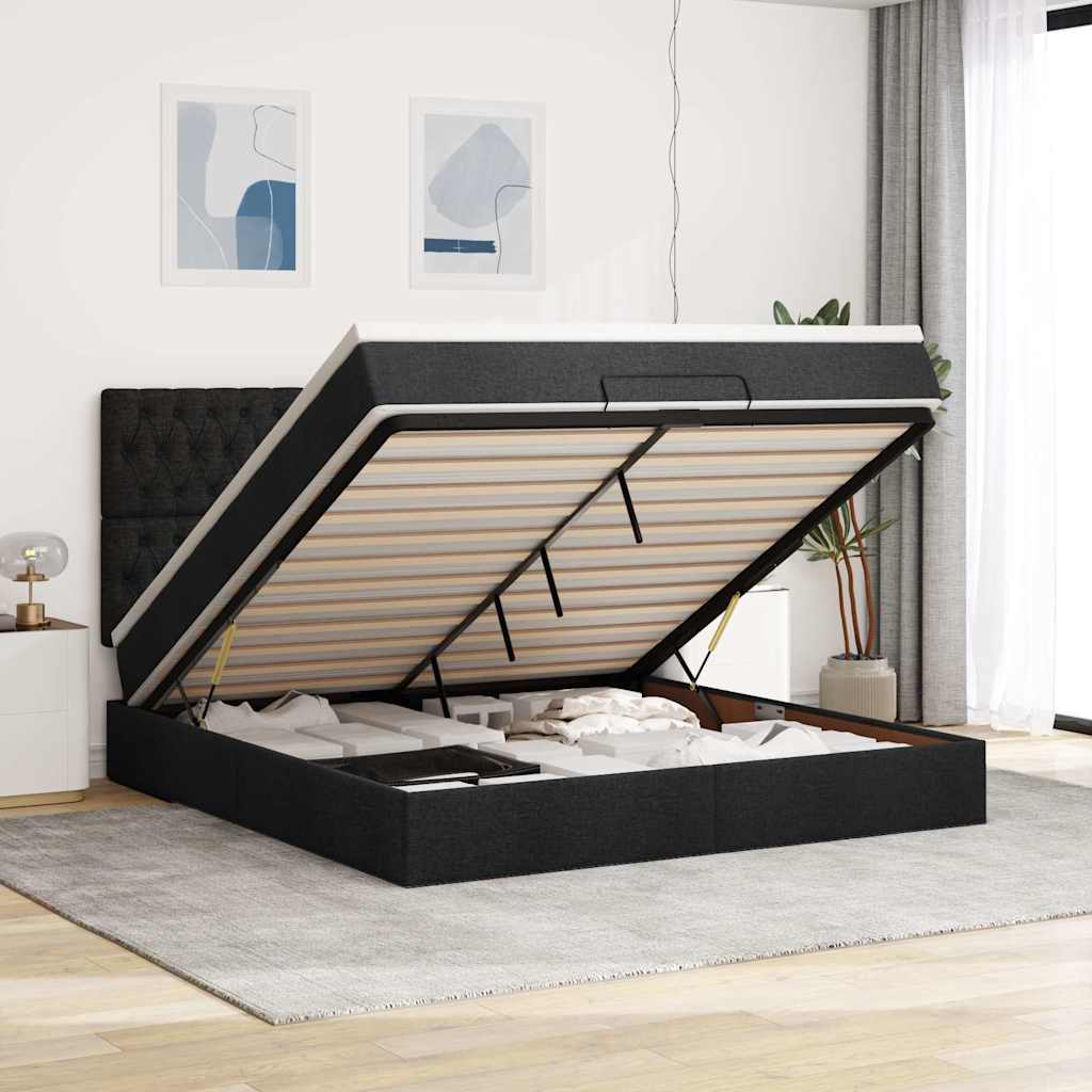 Struttura Letto Pouf con Materasso Nero 160x200 cm in Tessuto | homemem39